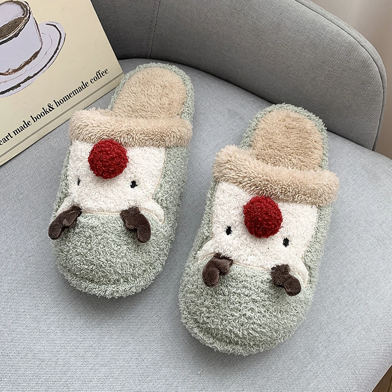 Stuffed Women Slippers Home Indoor Winter Warm House Bedroom Flat Non-slip Soft Plush Cotton Shoes Ladies Cute Fur Fluffy Slides