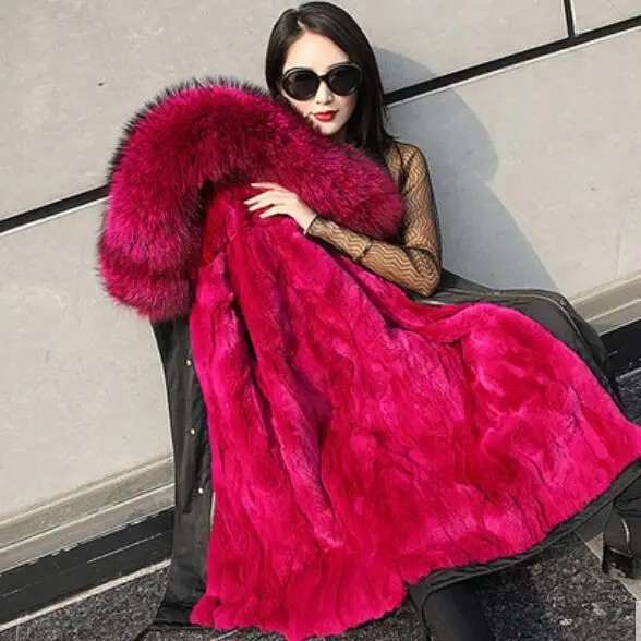 Luxury thicker faux Fox Fur Collar Coat female big fur parkas hooded Fleece Jacket Boyfriend Jeans Coat Bomber Jacket F202