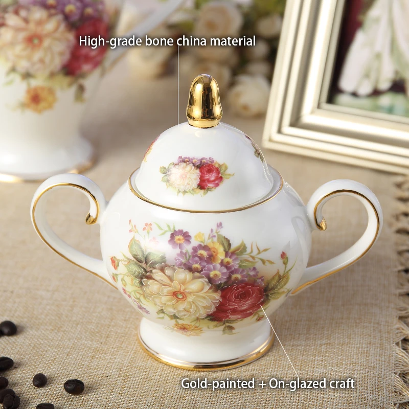 Europe Rose Bone China Tea Set British Porcelain Coffee Set Ceramic Pot Creamer Sugar Bowl Home Teapot Coffee Cup Mug Coffeeware