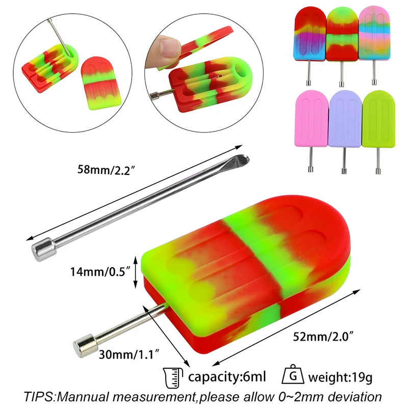 Colorful Silicone Container for Girls, Popsicle Design Box, Concentrate Gifts, 6ml, 10Pcs