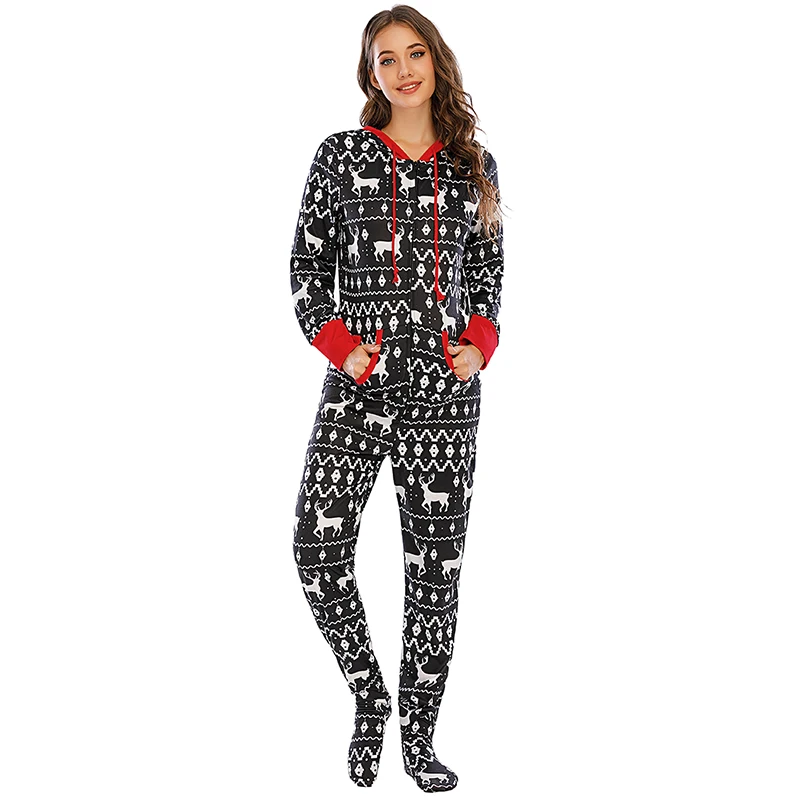 parent-children clothing Hooded long sleeves One-Piece Family Christmas Halloween Pajama Set boys and girls Zipper printed suit
