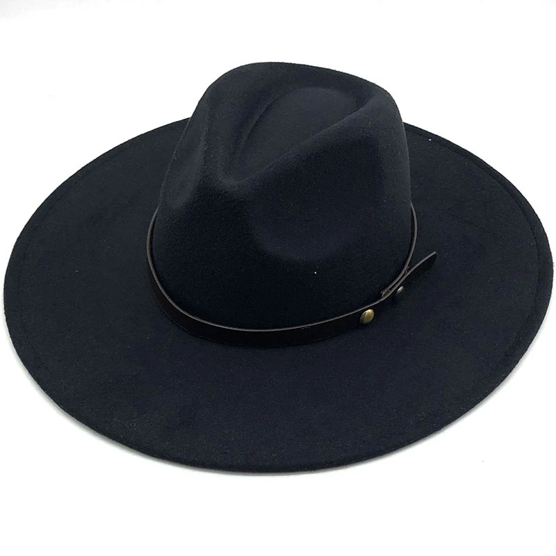 Black/gray Wide Brim Simple Church Derby Top Hat Panama Solid Felt Fedoras Hat for Men Women artificial wool Blend Jazz Cap