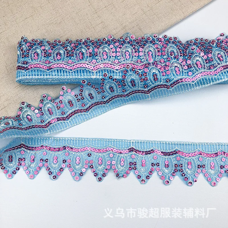 4Yards Sequined Flower Lace Ribbon Curtain Trims Curtain accessories Lace Trim  Decoration Small side 5.6cm