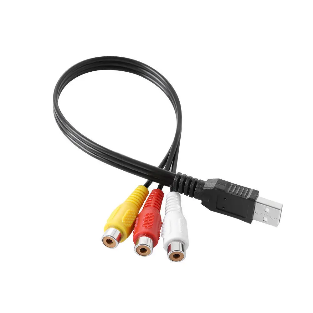 1 sztuk USB wtyk męski do 3 RCA kobieta Adapter konwerter audio wideo AV A/V kabel USB do RCA kabel do HDTV telewizora telewizor przewód