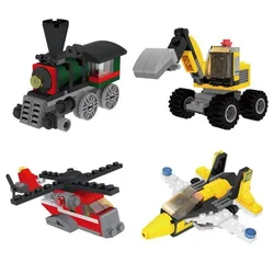 Small Particle Building Block Digger Helicopter Mini Assembly Vehicles Children Kids Toys Early Education Enlightenment Gifts