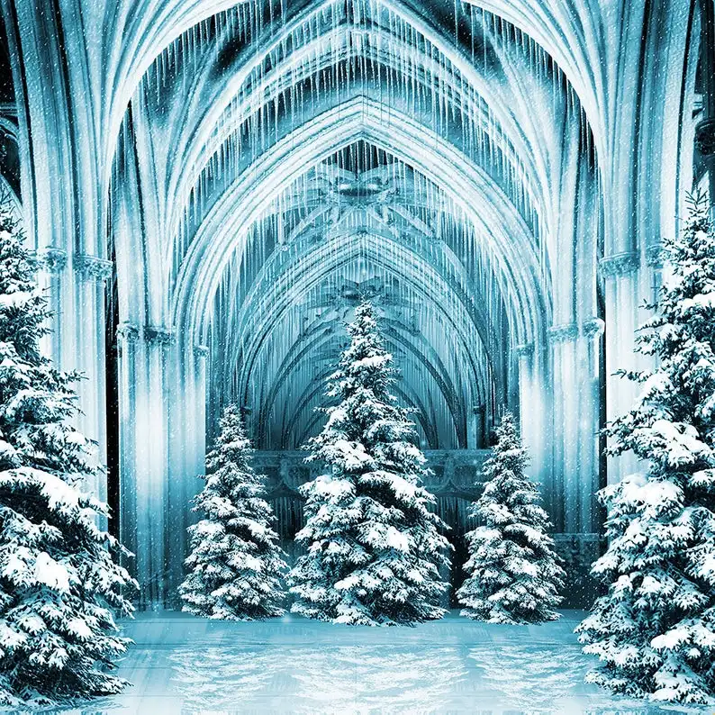 

Ice Frozen-Palace castle Tree Column Arch backdrops High quality Computer print party backgrounds