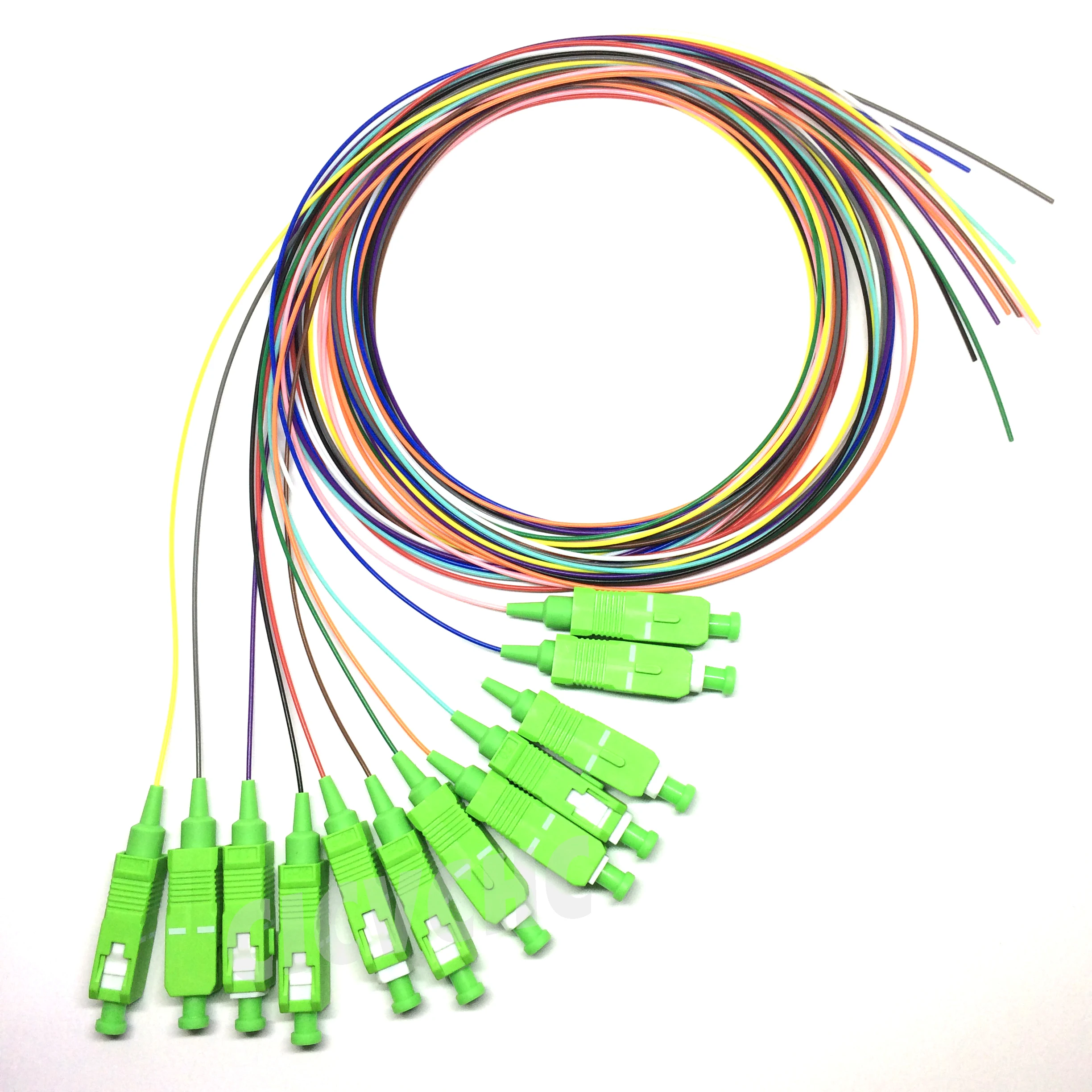 Pigtail de fibra óptica, 12 colores SC/APC-SM(9/125)-G652D, G657A1, G657A2