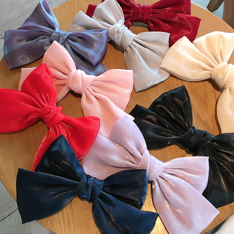 Fashion Purple Big Bow Hair Clips For Women Girls 2020 French Bright Satin Hairpin Simple Solid Color Top Clip Hair Accessories