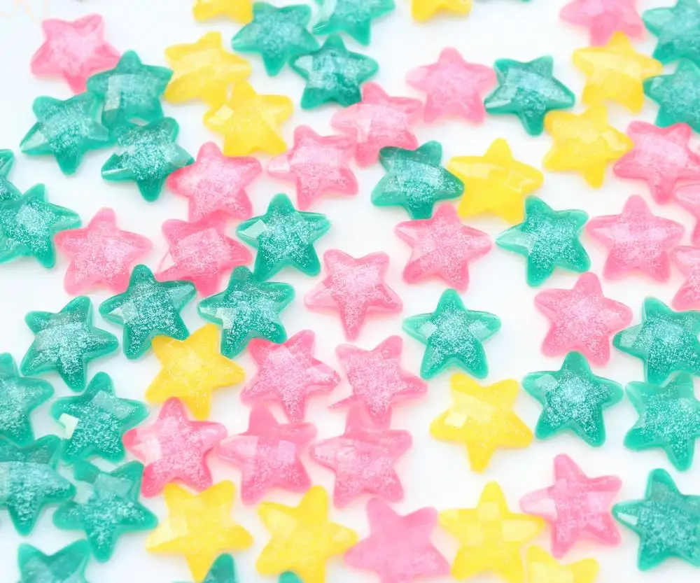 300pcs mini Glitter STAR flatback cabochon Star Charms 13mm Resin Puff Sparkling beads decoden pieces