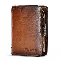 ManBang Men Wallet Zipper Genuine Leather RFID Card Holders Cowhide Zip Coin Pocket Bifold wallets for men Brown high quality