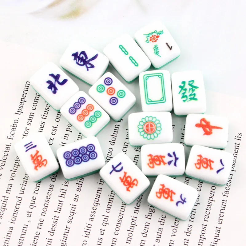 16Pcs Kawaii Resin Mahjong Chinese Style Miniature Cabochon Art Supply DIY Earring Craft Decoration Homemade Gift Phone Deco