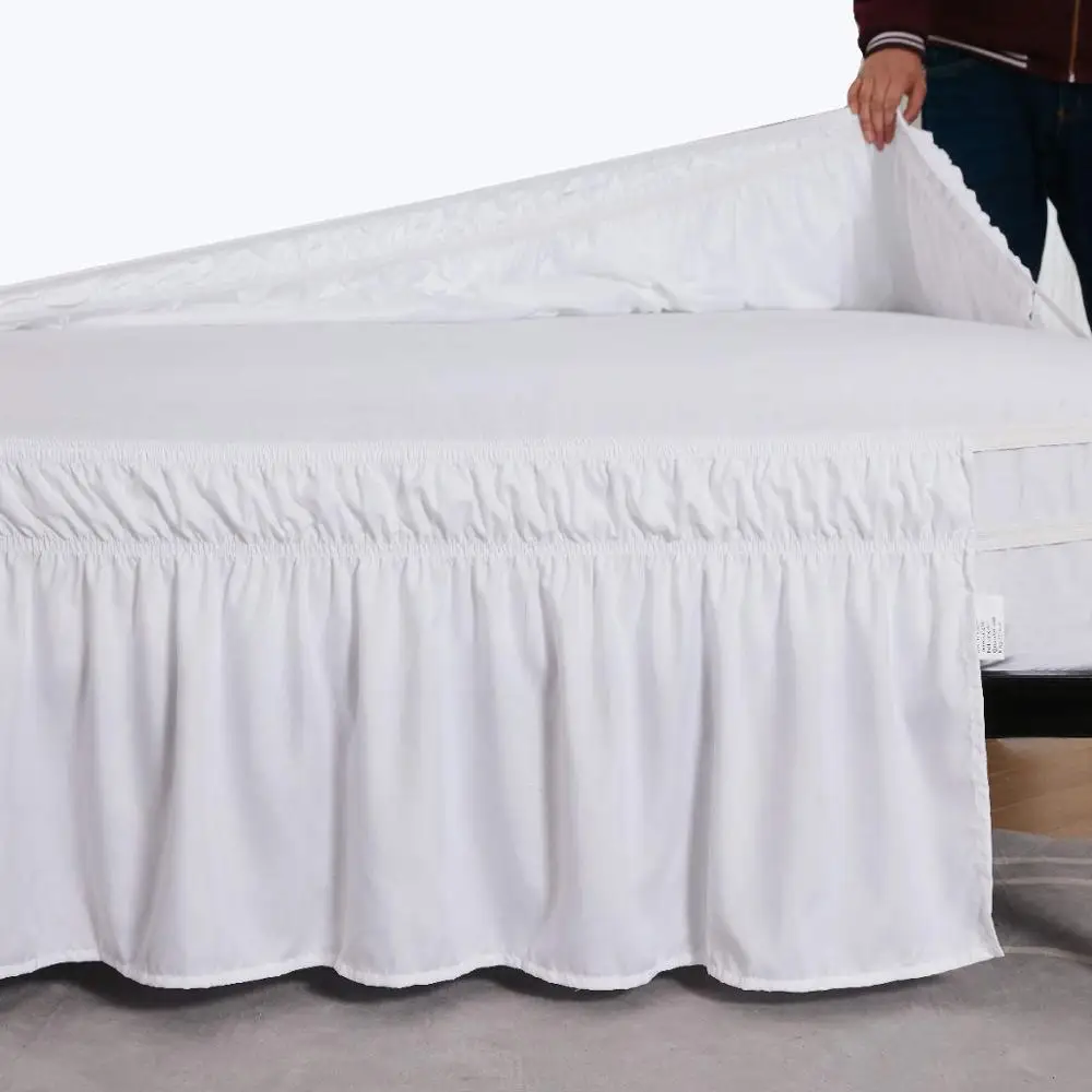 Hotel Bed Skirt Wrap Around Elastic Bed Shirts Without Bed Surface Twin /Full/ Queen/ King Size 38cm Height for Home Decor White