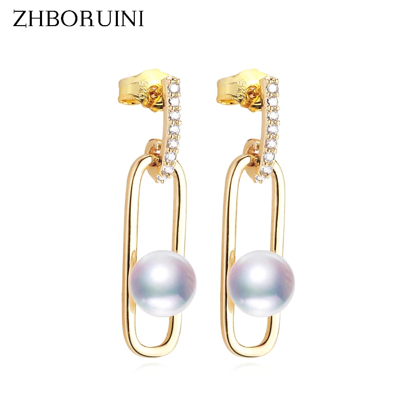 

ZHBORUINI Fashion Pearl Earrings For Women Jewelry Freshwater Pearl 14k Gold Plating Rectangle Style Stud Earring Accessories