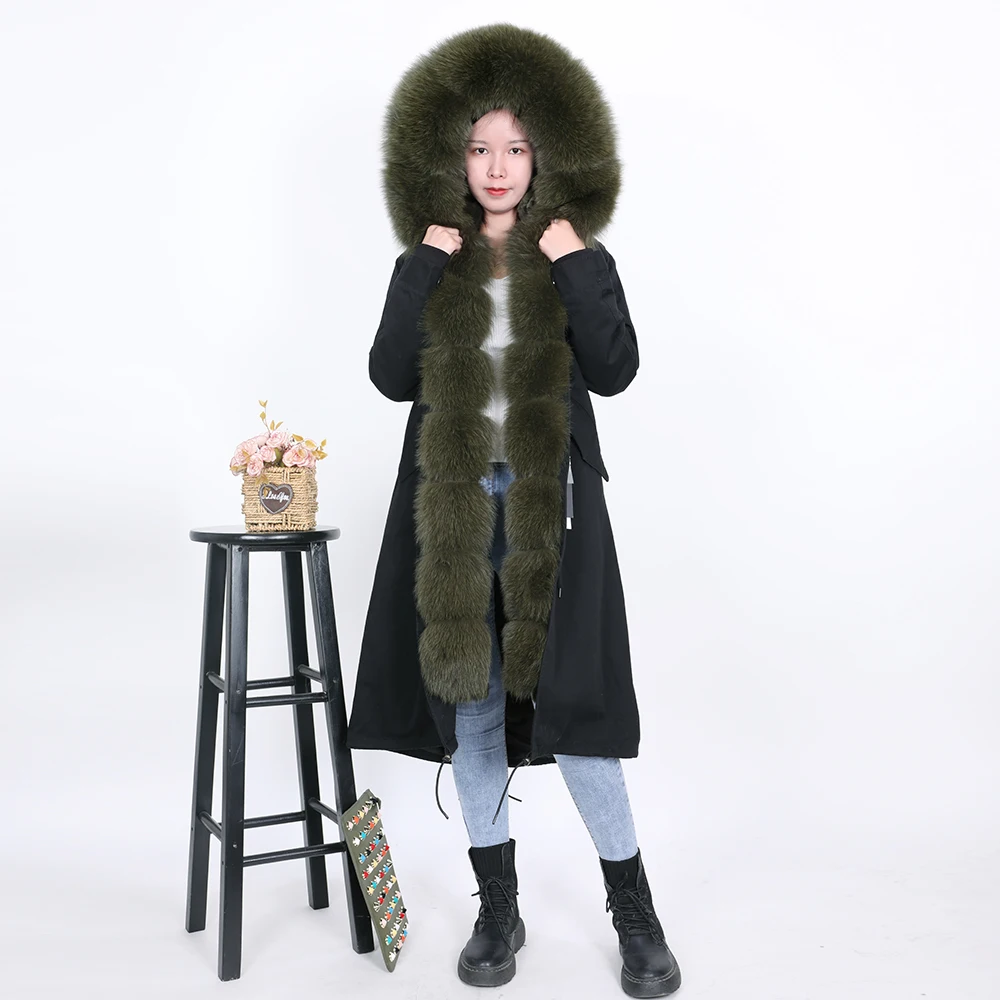 Maomaokong  Winter Women Long Coats Real Fox Fur big fur collar Natural Rabbit fur liner over the knee  plus size parkas winter