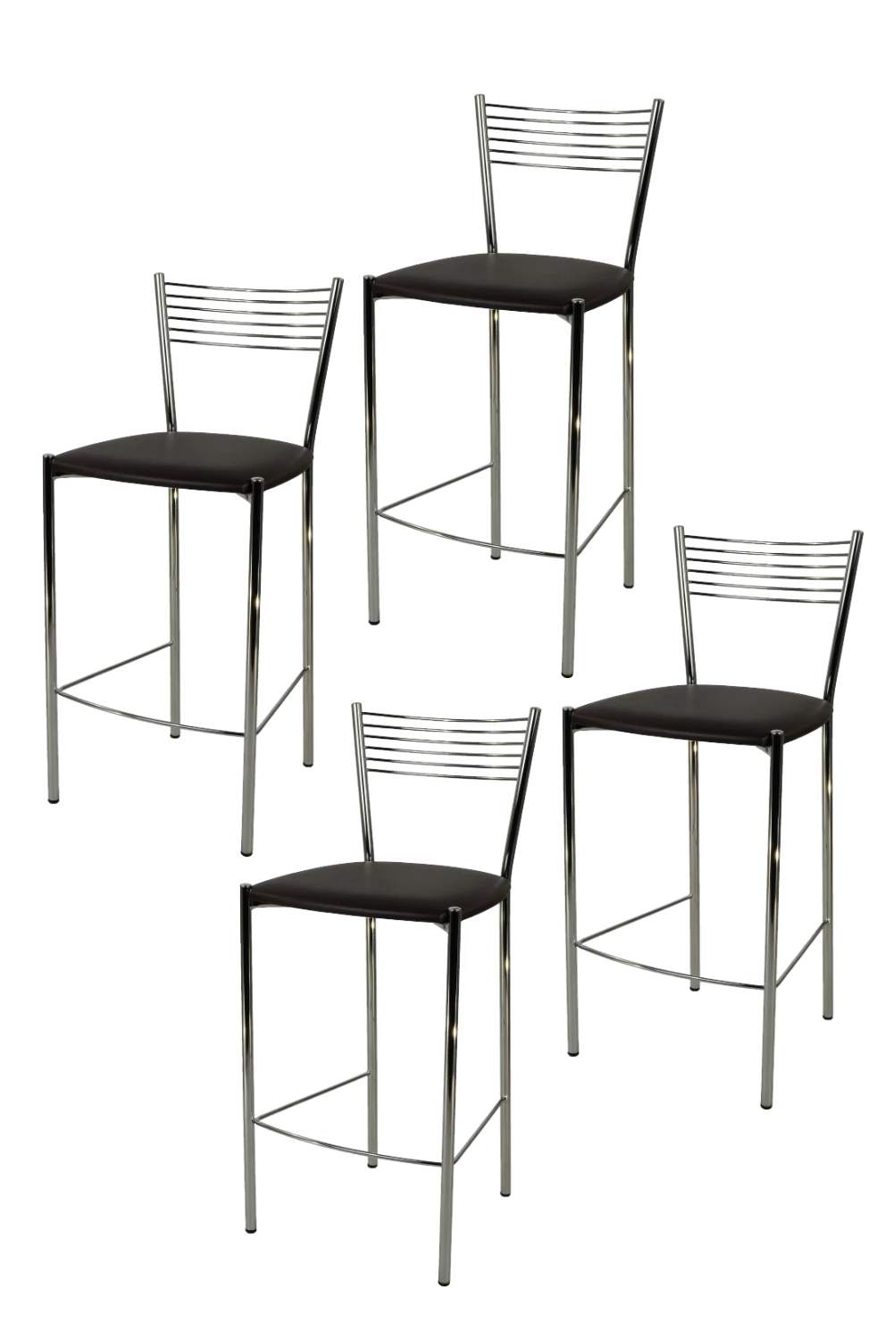 Tommychairs - Set 4 high Elegance for kitchen and bar stools chrome steel and coated in imitation leather seat color Mocha