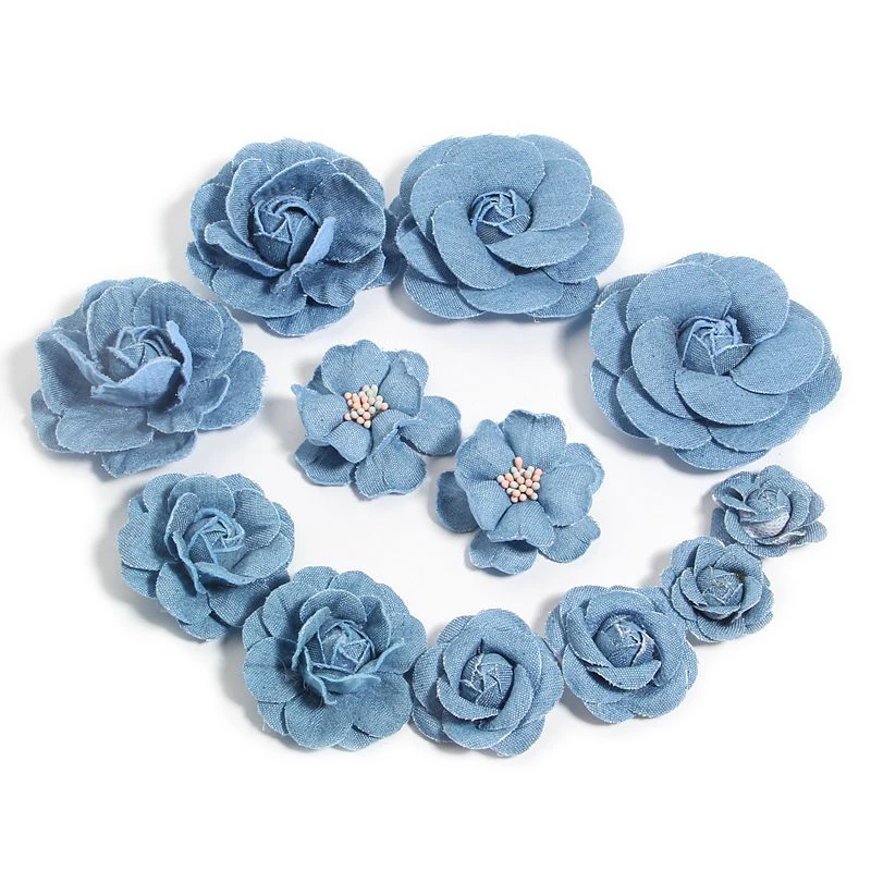 

200Pcs Headmade Flowers Boutique For Headbands Denim Fabric Flower For Baby Girls Hair Accessories