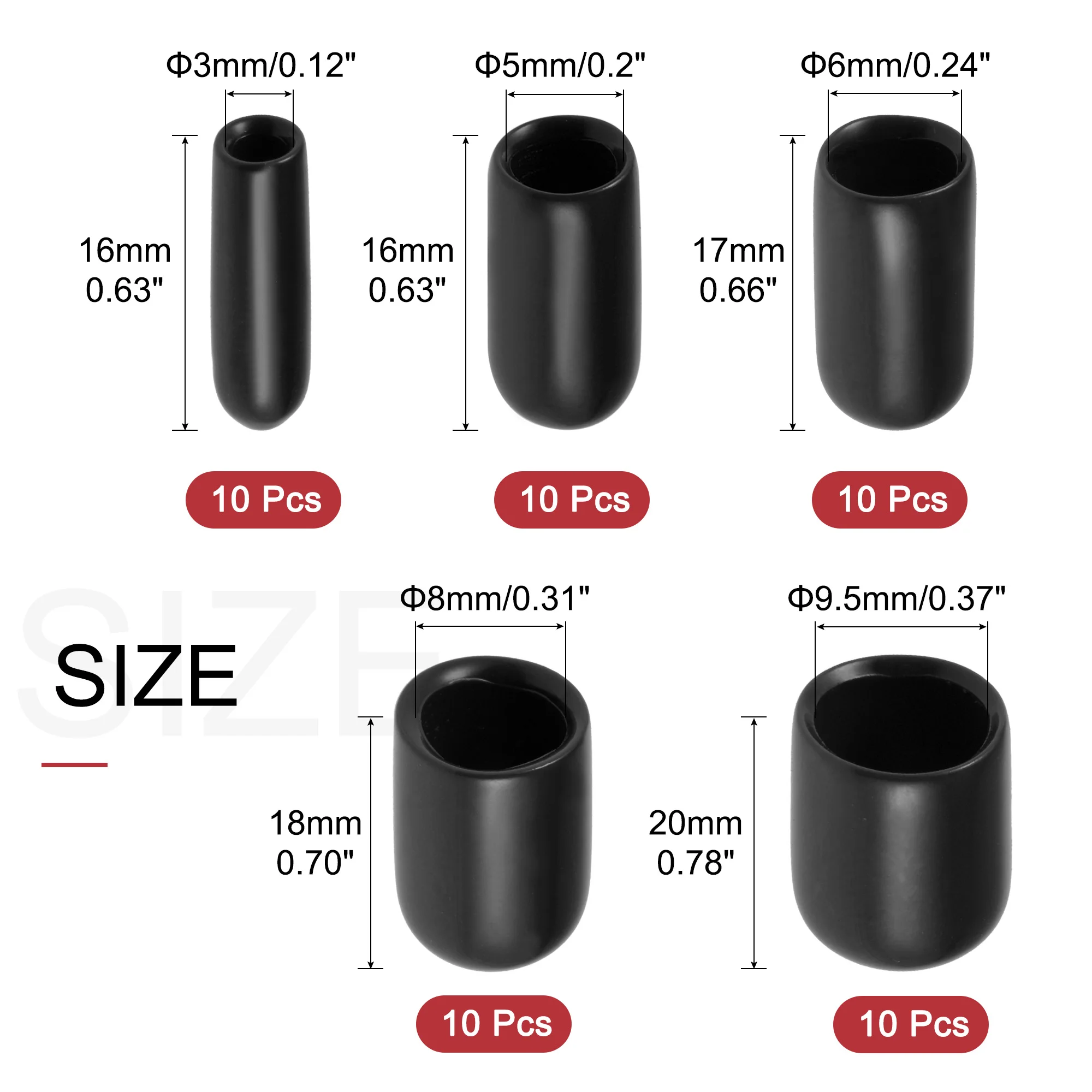 50Pcs Round Rubber End Caps 1/8\