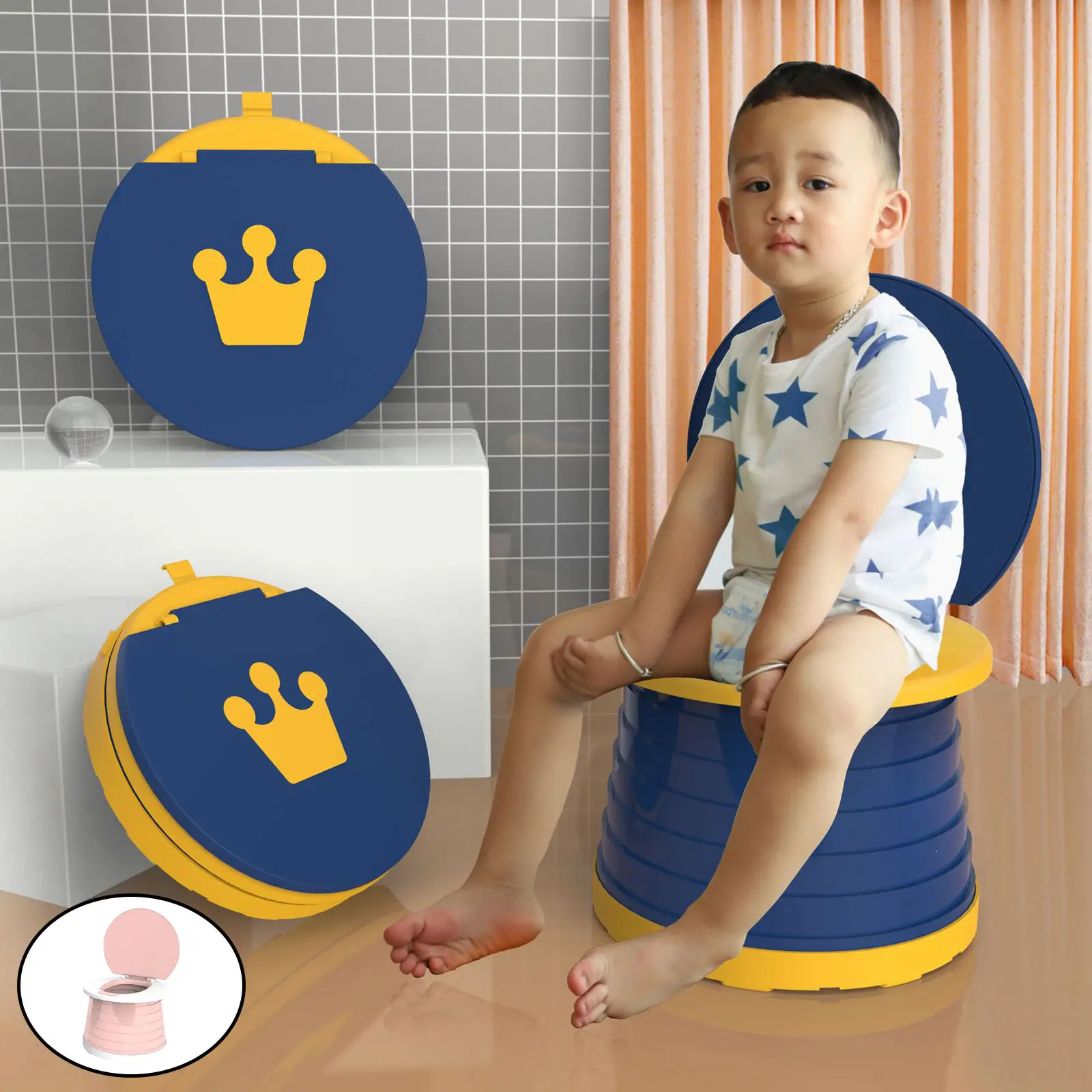 Asiento de inodoro plegable para niños, orinal portátil de viaje