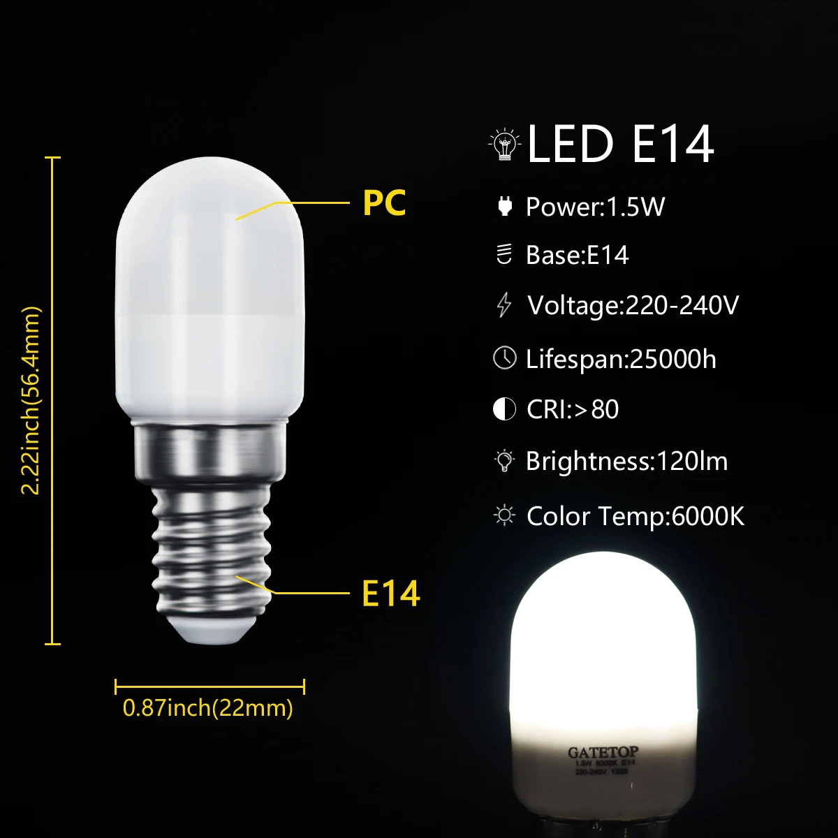 Fridge Lamp Perfume Mini Led bulb E14 1.5w 230v White light is suitable for refrigerators, range hoods and electrical lighting