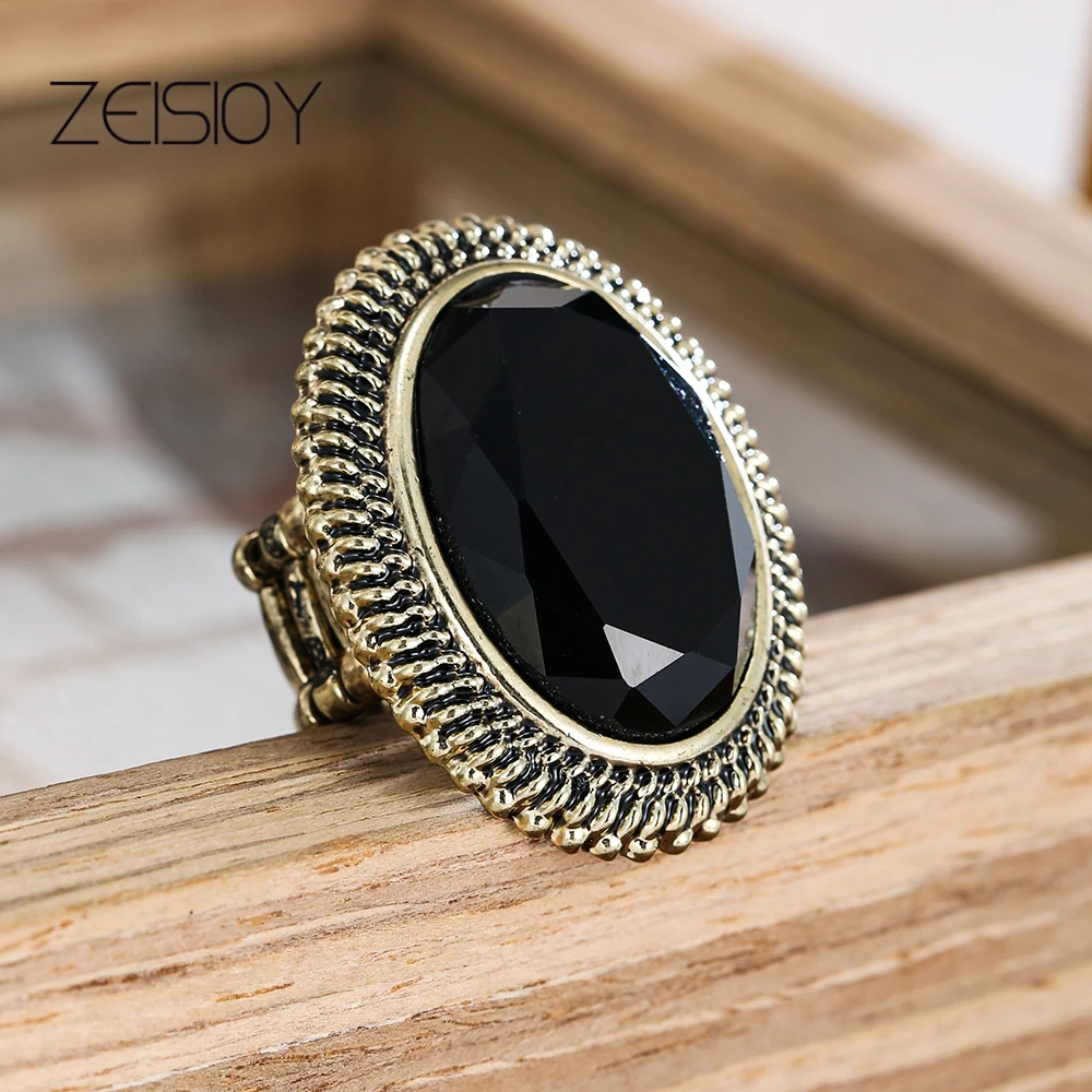 Bohemian Black Resin Men\'s and Women\'s Rings Vintage Metal Midi Adjustable Wedding Party Jewelry