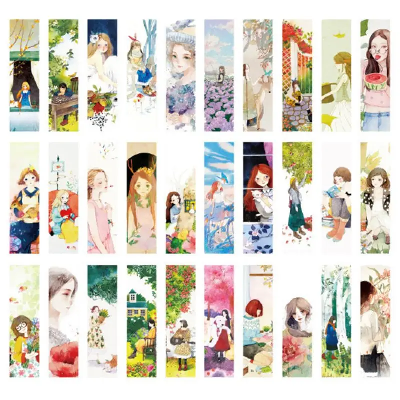 30pcs Beautiful Girl Bookmarks Paper Page Notes Label Message Card Book Marker School Supplies Stationery