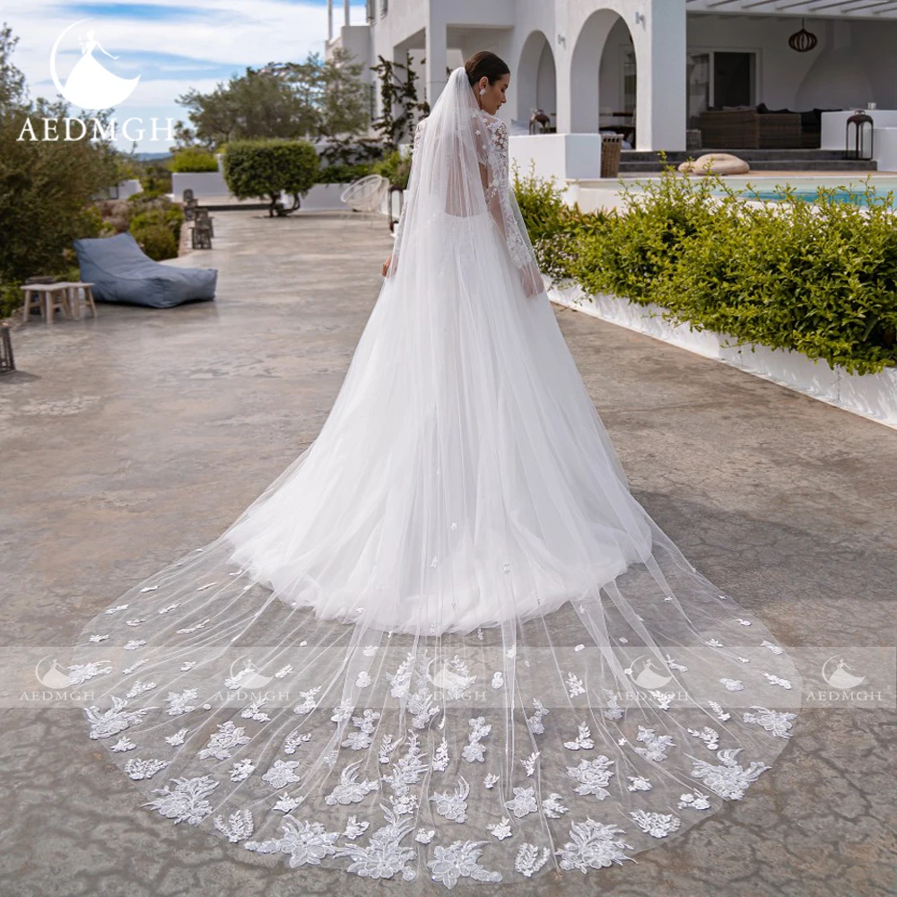 Aedmgh-vestidos De Novia románticos De línea A, cuello alto, manga larga, con apliques De cuentas, 2024