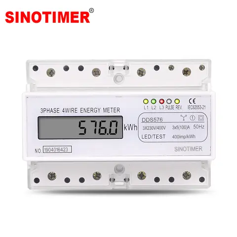 3 상 4 와이어 디지털 전력 전기 계량기, kWh 전력 소비 모니터, DIN 레일 마운트, AC 380V, 400V, 100A, 50Hz
