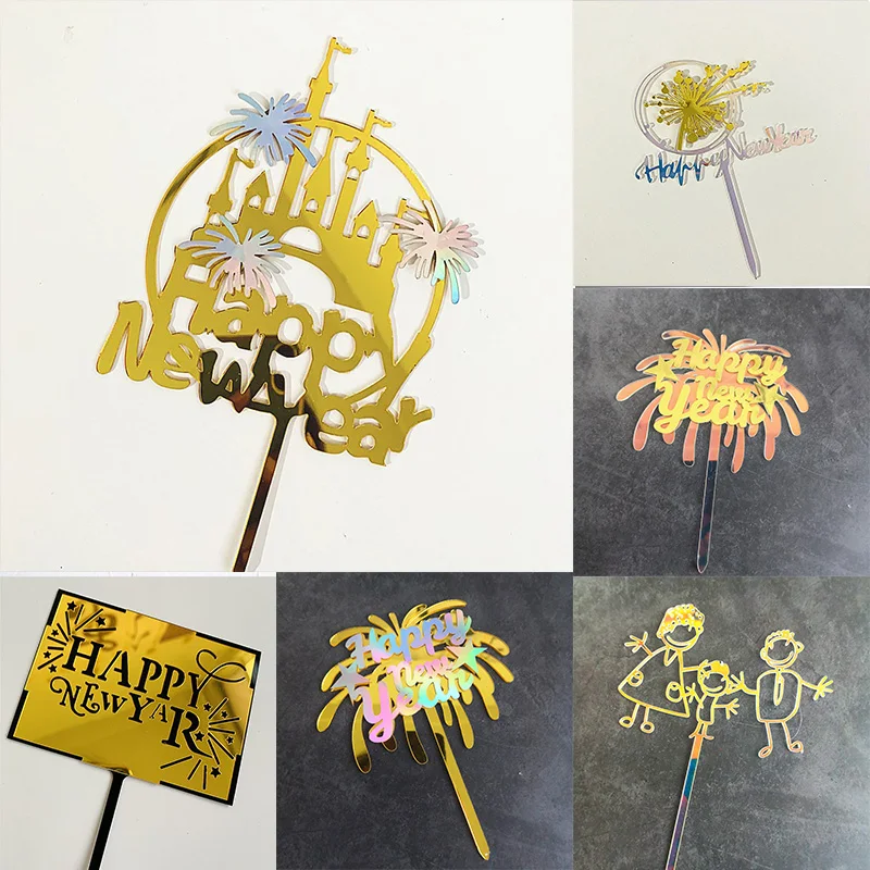 32 stil Frohes Neues Jahr Kuchen Topper Goldene Glückliche Familie Feuerwerk Backen Kuchen Topper Weihnachten Neue Jahr Kuchen Dekoration Liefert