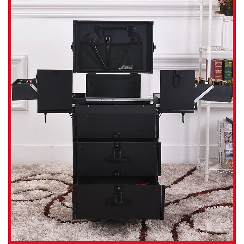 Professional Makeup Foldable Trolley Luxury Black Big Manicure Makeup Suitcase Wheeled 360 Travel Rolling Hand Luggage Case NEW