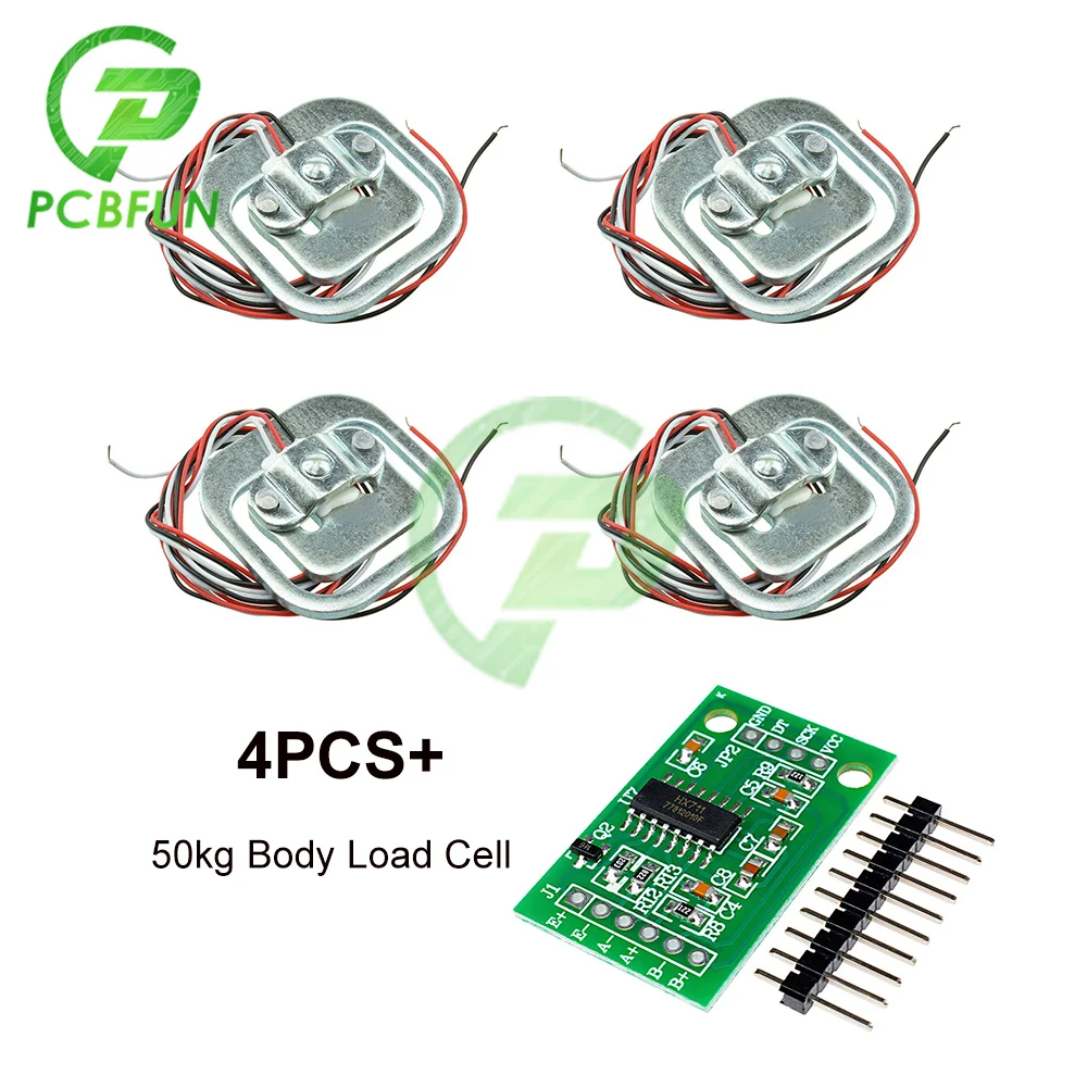 HX711 Ad Module Body Load Cell Wegen Sensor Druksensor + 4 Stuks 50Kg Menselijke Schaal Load Cell Gewicht sensoren Meting Gereedschap