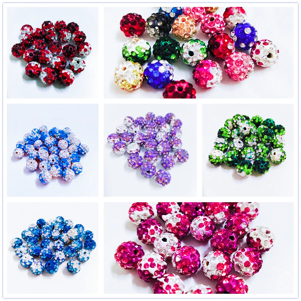 AAAA+Quality 10mm Shambhala Beads Three Tone Rhinestones Polymer Clay 2 Holes  Bracelet Jewelry Accessories