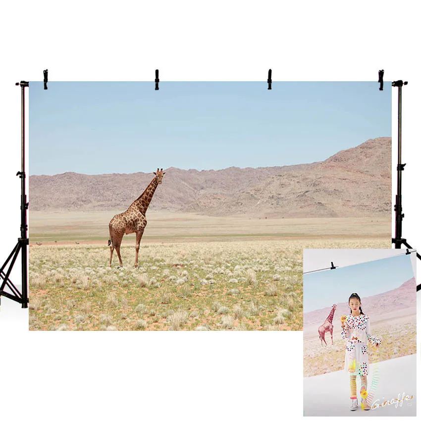 Mehofond Prairie Wild Giraffe Backdrops Natural Scenery Mountain Children Portrait Photography Backgrounds for Photo Studio