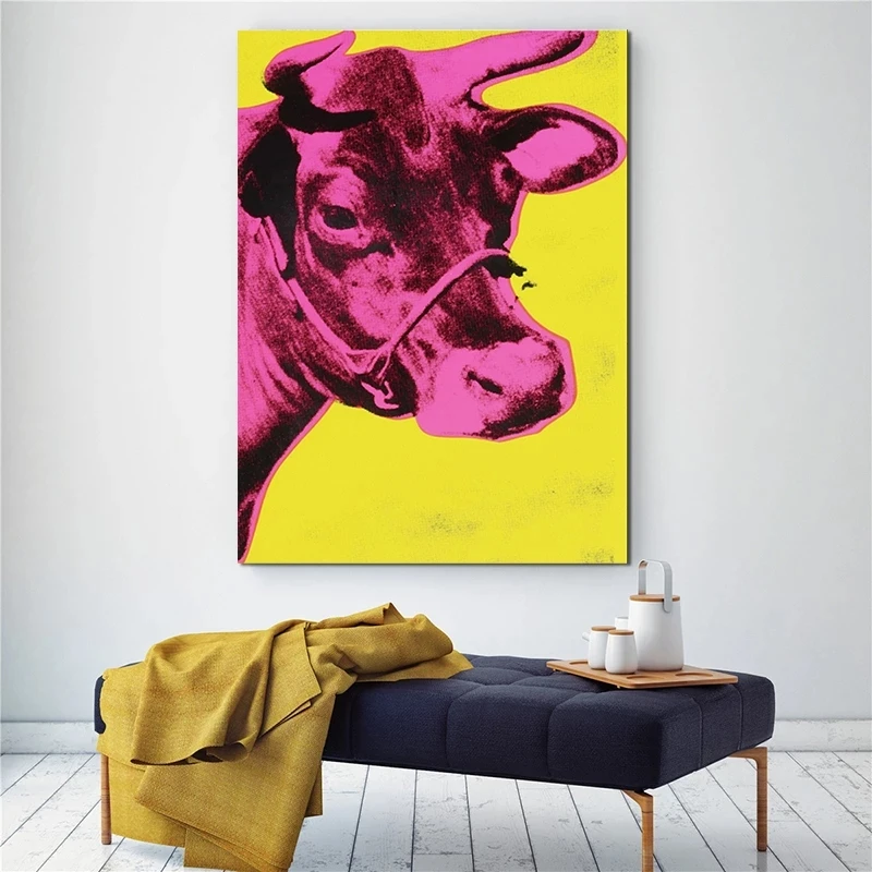 Colorful Cow Andy Warhol Animal Art Canvas Paintings Minimalist Posters and Prints Wall Art for Living Room Wall Decor Cuadros