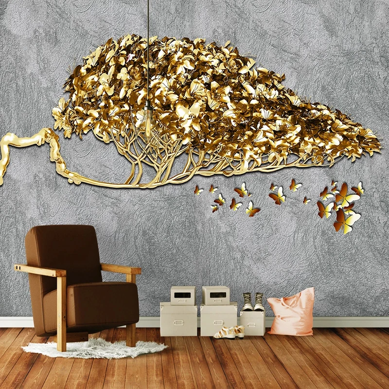 Custom Any Size Mural Wallpaper 3D Stereo Gloden Tree Gold Foil Texture Wallpaper Grey Cement Wall Mural Living Room TV Decor