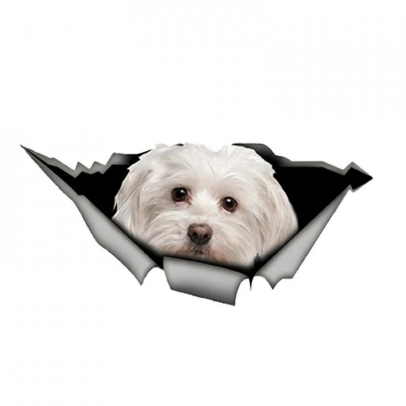 A0105# 13 cm/17 cm 3D Self-adhesive Decal Cute Maltese Dog Car Sticker Waterproof Auto Decors on Bumper Rear Window Laptop