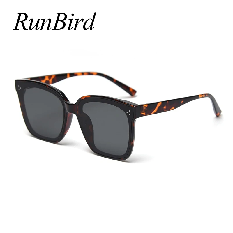 

RunBird Korean Style Mens Oversized Sunglasses Square Tr90 Frame Women Sun Glasses Black Leopard 2020 Summer Uv400 5470