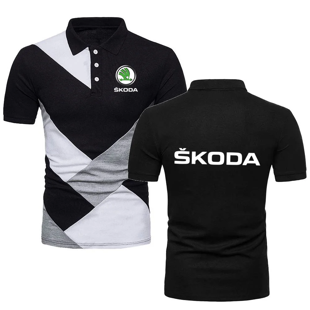 Camiseta polo youth esportiva masculina, casual, estilo militar, manga curta, lapela skoda, carros, camisetas, cor de contraste