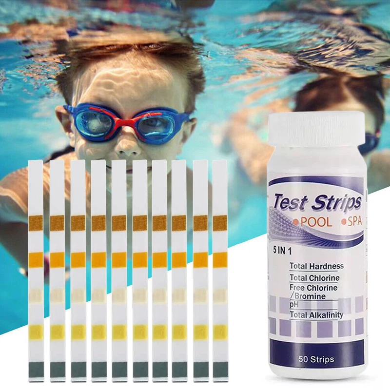 Tiras de prueba de Ph y Cloro multiusos, 50 piezas, para Piscina, Spa, jardín, piscinas al aire libre, probador de agua, Cloro de papel para Piscina