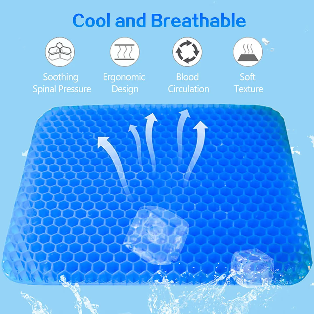 Gel Seat Cushion Flexible Honeycomb Ice Pad With Cover For Car Boat Sofa Office Home Chair