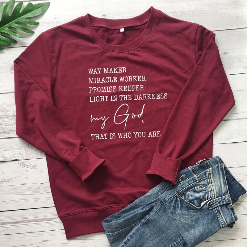 Way Maker Miracle Worker Christian Sweatshirt 90s Women Religious Jesus Faith Sweatshirts Unisex Inspirational Quote Pullovers