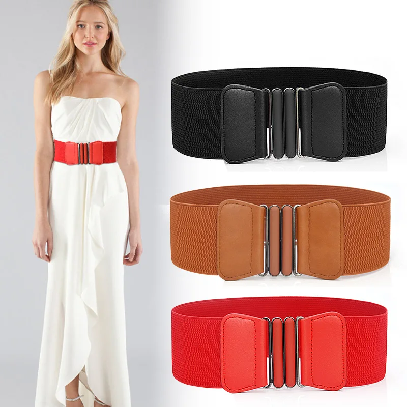 2021 Pair Button Four Seasons Waist Seal Korean Women Decorative Elastic Wide Belt Super Simple Versatile Cotton Dress 68CM