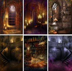 Vintage Magic Room Background Witch Magical Potion Skull Photography Backdrop Medieval Wizard Candle Bookshelf Retro Books Props