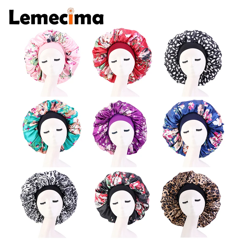 

Lady Extra Large Hair Styling Caps Sleep Cap With Elastic Band For Women Female Casual Satin Bonnet Sleeping Smooth Hair Care