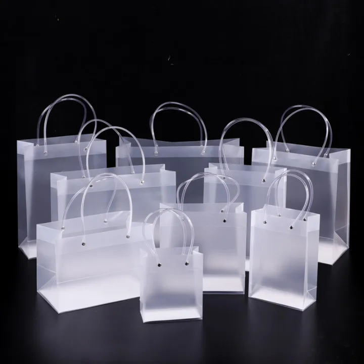 10/30Pcs Custom Pvc Transparante Gift Bag Met Handvatten Clear Tote Pp Frosted Plastic Shopping Tassen Kleding drankjes Verpakking