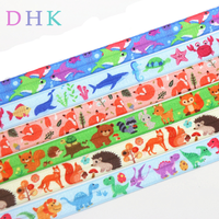 DHK 5/8'' 5yards fox shark dinosaur animals printed Fold Elastic FOE stretch ribbon hairbow headwear headband DIY OEM E1634