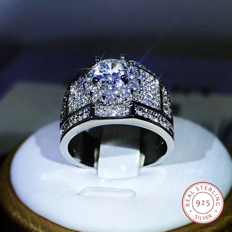 925 Sterling Silver Hot Luxury AAA White Zircon Pierścionki zaręczynowe dla kobiet Mężczyźni Modna biżuteria damska Biżuteria męska Urodziny Przyjęcie weselne