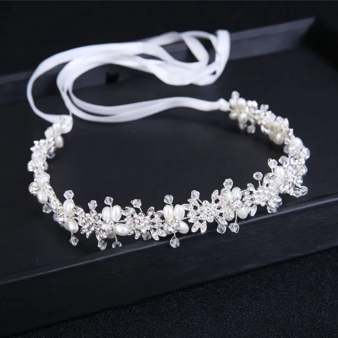 Girls White Pearl Crystal Bridal Hairbands Tiaras Wedding Crown Headband For Bride Hair Jewelry Wedding Accessories Hair Wear