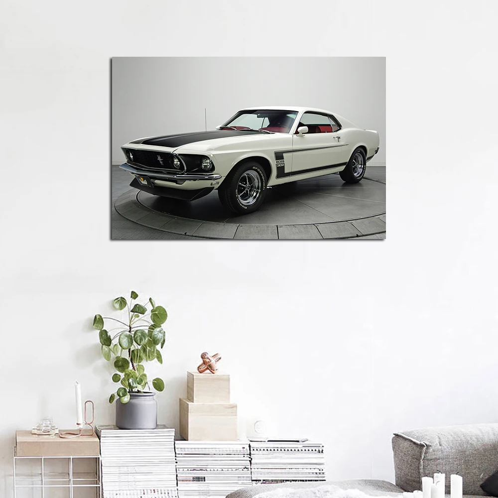 1969 Mustang Boss 302 Muscle Car Photo Canvas Wall Art Posters and Prints Modern Painting for Home Decor