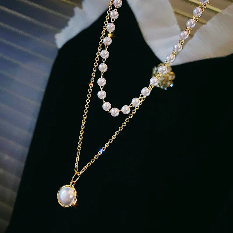 Fashion Chain Pearl Necklace For Women Baroque Pearl Metal Charm Pendants Necklaces Choker Bead Chain Jewelry Gifts