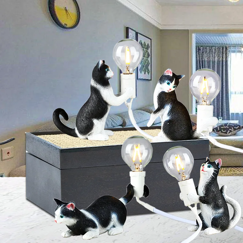 Cat Lamp Table Lamps for Bedroom Bedside Desk Lamp Resin Animal Stand Light Fixtutres Home Art Decor Living Room Night Lights